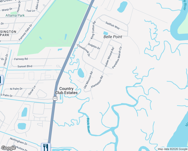 map of restaurants, bars, coffee shops, grocery stores, and more near 504 Plantation Road in Brunswick