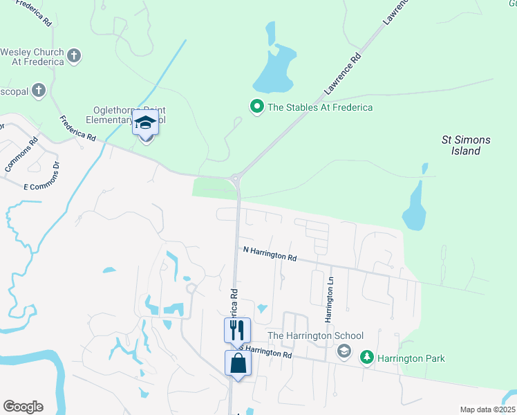 map of restaurants, bars, coffee shops, grocery stores, and more near 119 North Cottages Drive in St. Simons Island
