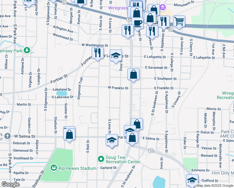 map of restaurants, bars, coffee shops, grocery stores, and more near 706 Dusy Street in Dothan
