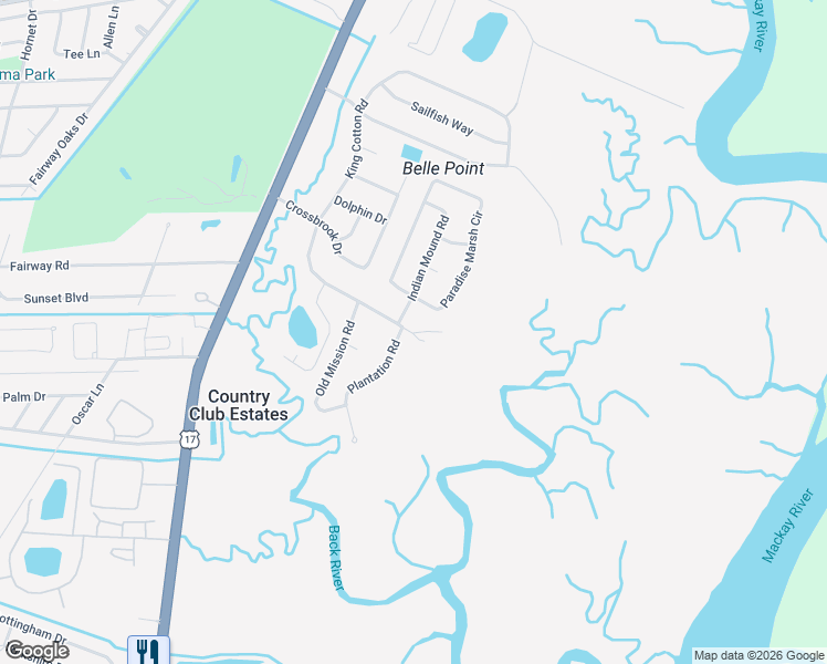 map of restaurants, bars, coffee shops, grocery stores, and more near 108 King Cotton Road in Brunswick