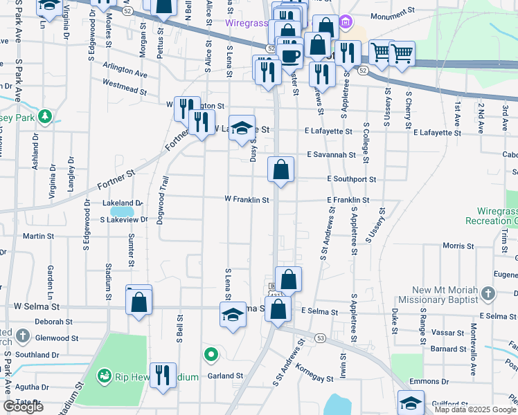 map of restaurants, bars, coffee shops, grocery stores, and more near 752 South Oates Street in Dothan