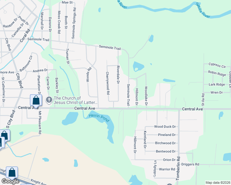 map of restaurants, bars, coffee shops, grocery stores, and more near 1090 Riverdale Drive in Waycross