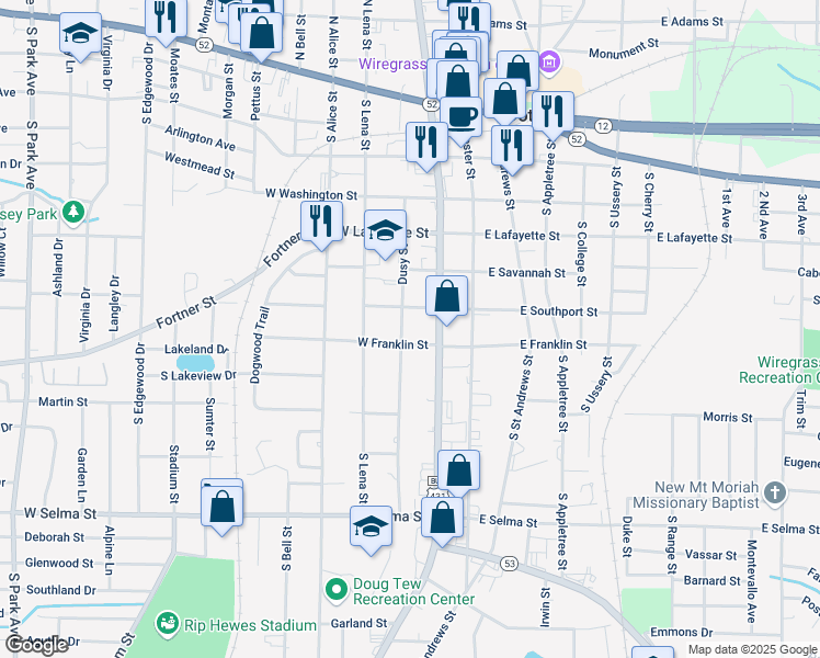 map of restaurants, bars, coffee shops, grocery stores, and more near 652 South Oates Street in Dothan