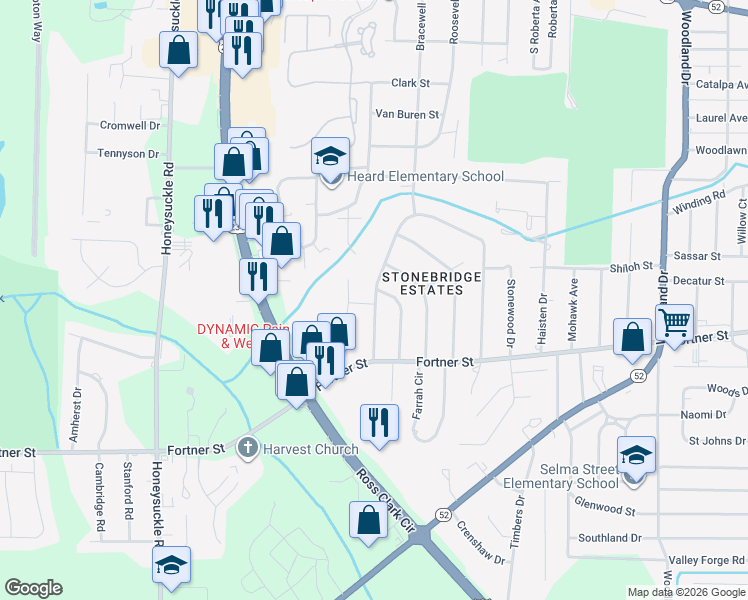map of restaurants, bars, coffee shops, grocery stores, and more near 2408 Chamboro Road in Dothan