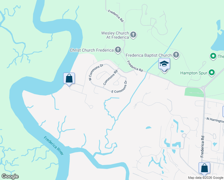 map of restaurants, bars, coffee shops, grocery stores, and more near 154 East Commons Drive in St. Simons Island