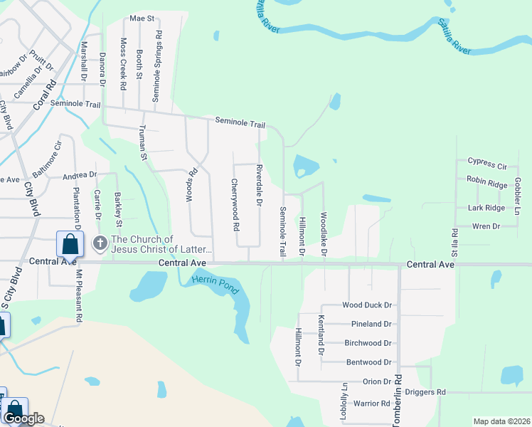 map of restaurants, bars, coffee shops, grocery stores, and more near 1090 Riverdale Drive in Waycross