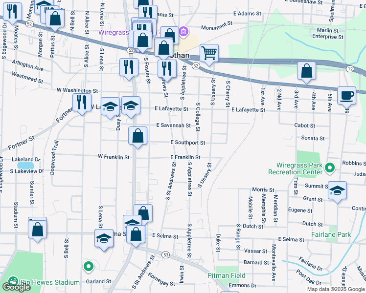 map of restaurants, bars, coffee shops, grocery stores, and more near 625 South Saint Andrews Street in Dothan