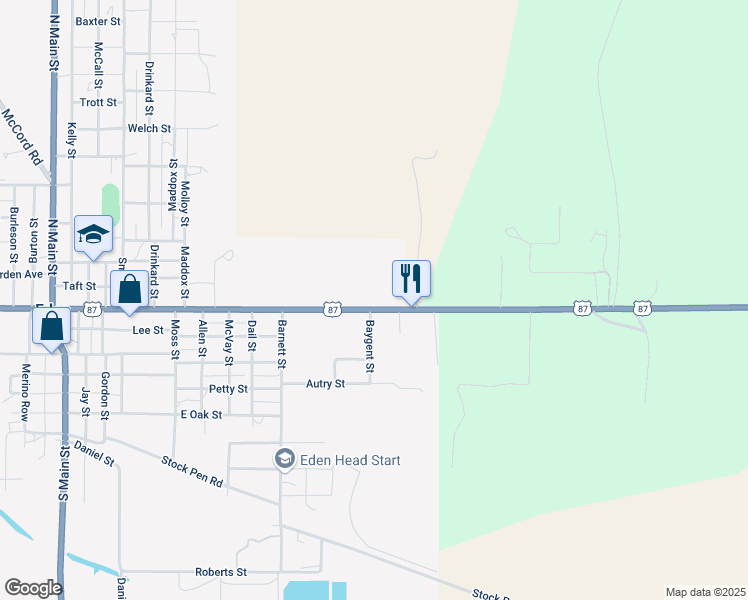 map of restaurants, bars, coffee shops, grocery stores, and more near 802 East Broadway Street in Eden
