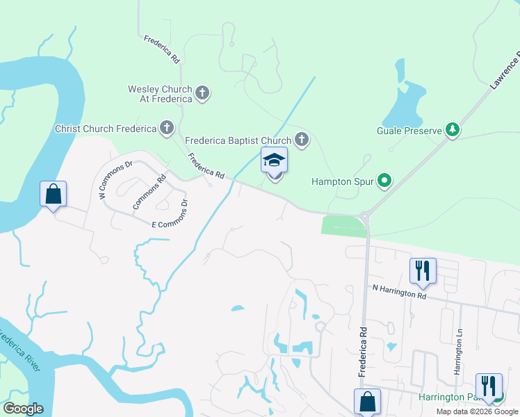map of restaurants, bars, coffee shops, grocery stores, and more near 6001 Frederica Road in St. Simons Island