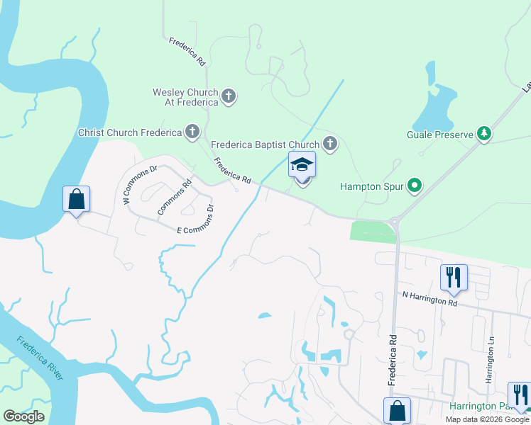 map of restaurants, bars, coffee shops, grocery stores, and more near 104 Marsh Point in St. Simons Island