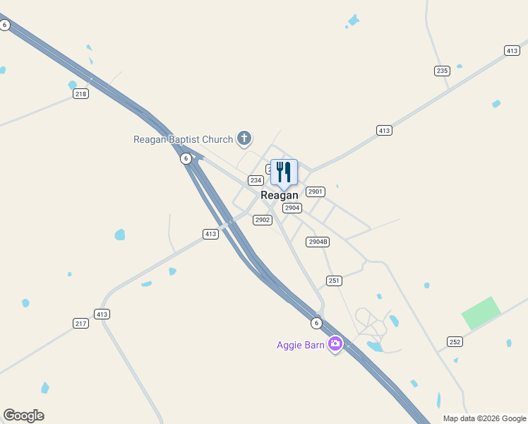 map of restaurants, bars, coffee shops, grocery stores, and more near 250 County Road 251 in Reagan