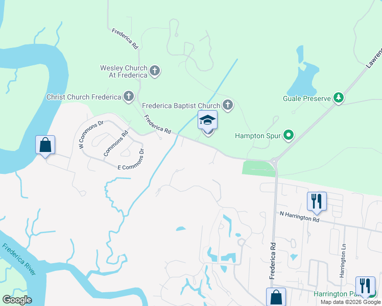 map of restaurants, bars, coffee shops, grocery stores, and more near 6001 Frederica Road in St. Simons Island