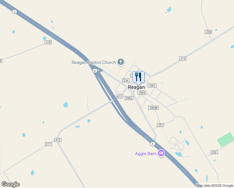 map of restaurants, bars, coffee shops, grocery stores, and more near 3639 Farm to Market 413 in Reagan
