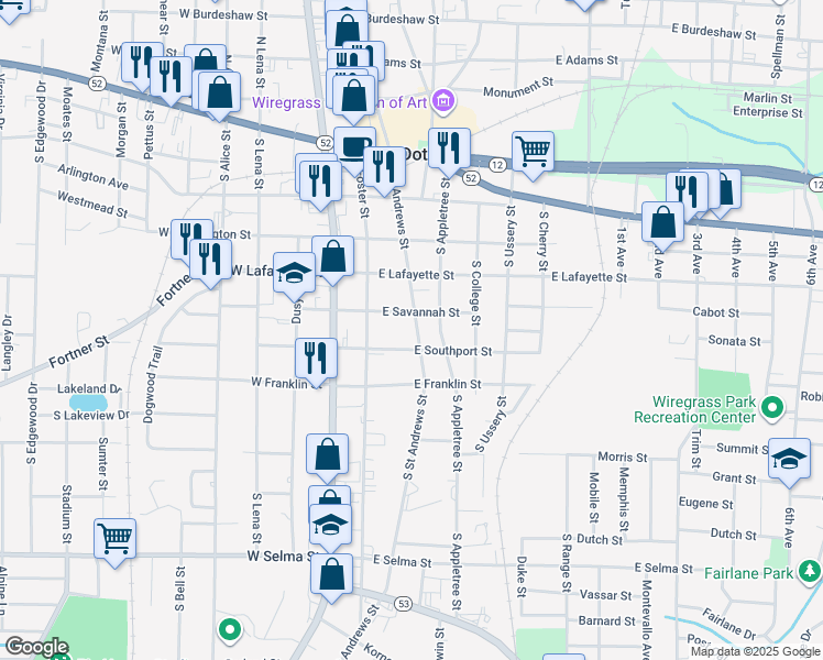 map of restaurants, bars, coffee shops, grocery stores, and more near 116 East Savannah Street in Dothan