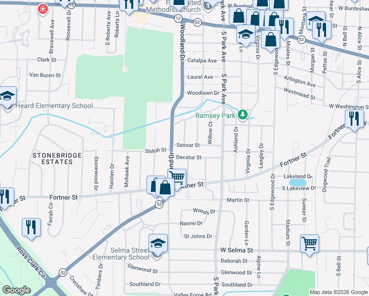 map of restaurants, bars, coffee shops, grocery stores, and more near 708 Wisteria Court in Dothan