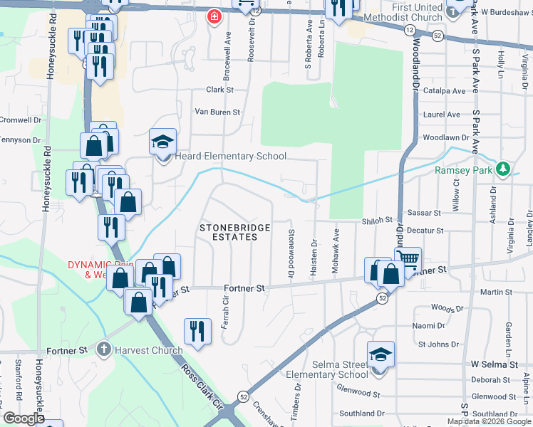 map of restaurants, bars, coffee shops, grocery stores, and more near 2021 Stonebridge Road in Dothan
