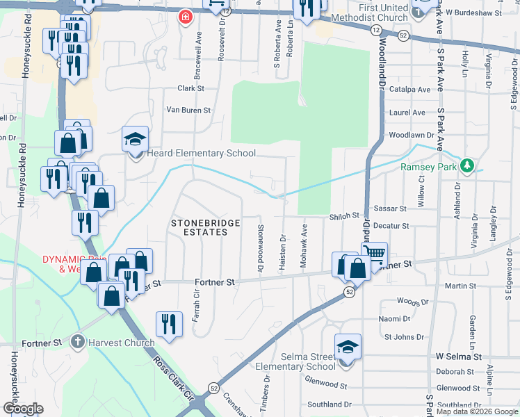 map of restaurants, bars, coffee shops, grocery stores, and more near 2026 Stonewood Drive in Dothan