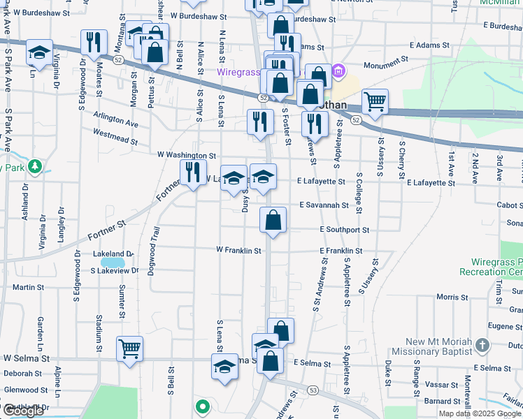 map of restaurants, bars, coffee shops, grocery stores, and more near 522 South Oates Street in Dothan