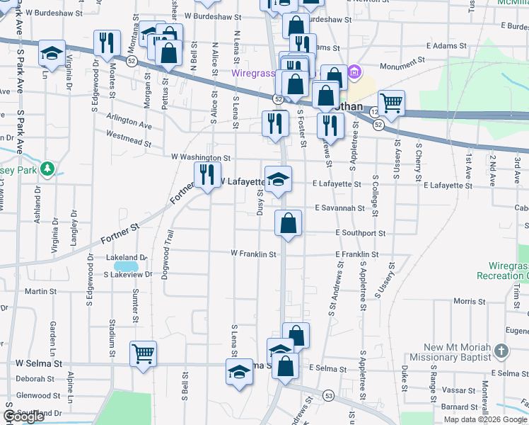 map of restaurants, bars, coffee shops, grocery stores, and more near 522 South Oates Street in Dothan