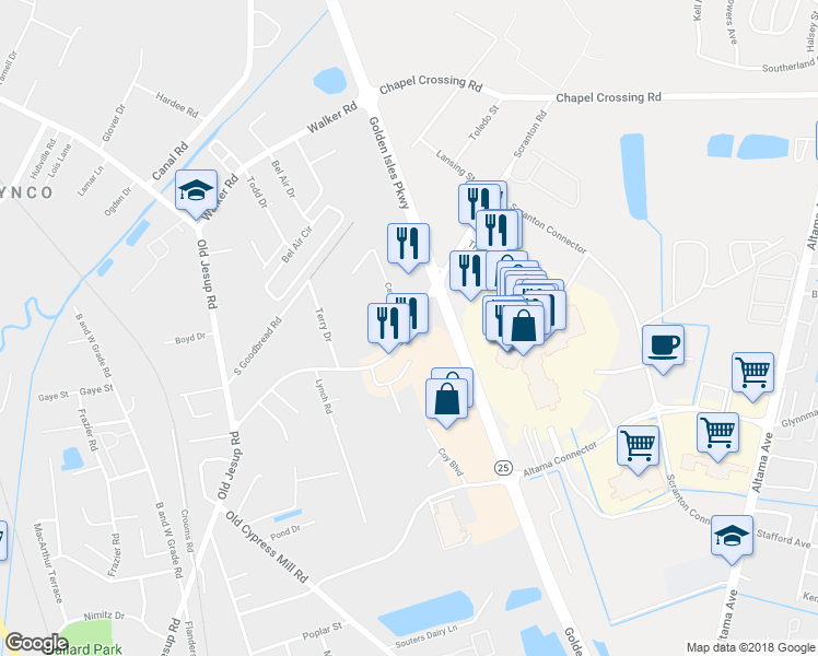 map of restaurants, bars, coffee shops, grocery stores, and more near 280 Scranton Road in Brunswick