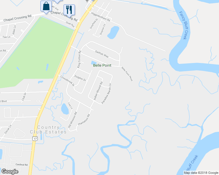 map of restaurants, bars, coffee shops, grocery stores, and more near 701 Paradise Marsh Circle in Brunswick
