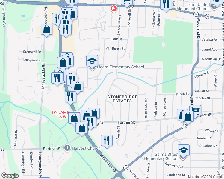 map of restaurants, bars, coffee shops, grocery stores, and more near 2303 Stonebridge Road in Dothan
