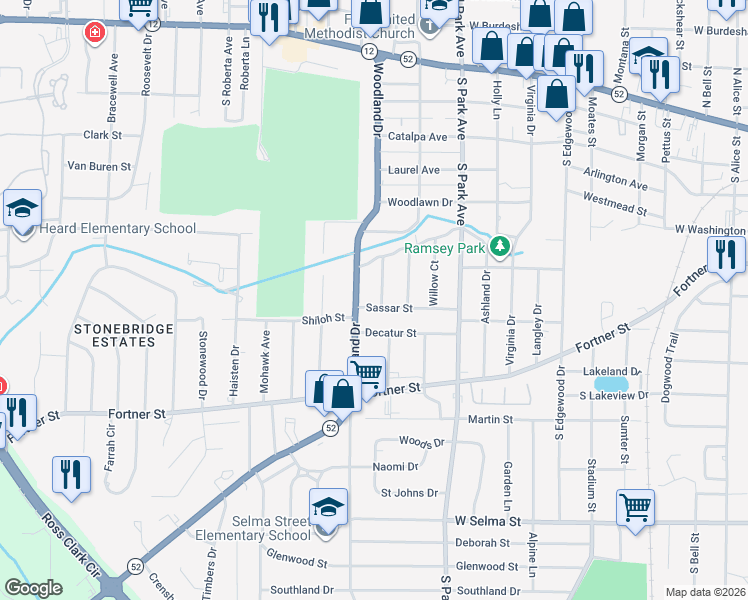 map of restaurants, bars, coffee shops, grocery stores, and more near 708 Wisteria Court in Dothan