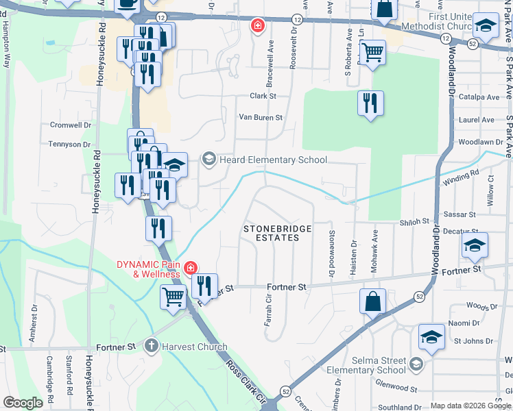 map of restaurants, bars, coffee shops, grocery stores, and more near 2303 Stonebridge Road in Dothan