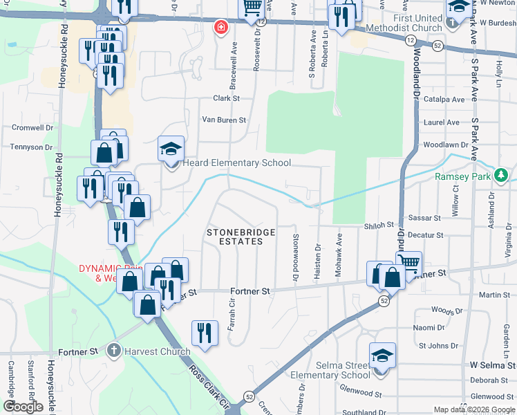 map of restaurants, bars, coffee shops, grocery stores, and more near 2021 Stonebridge Road in Dothan