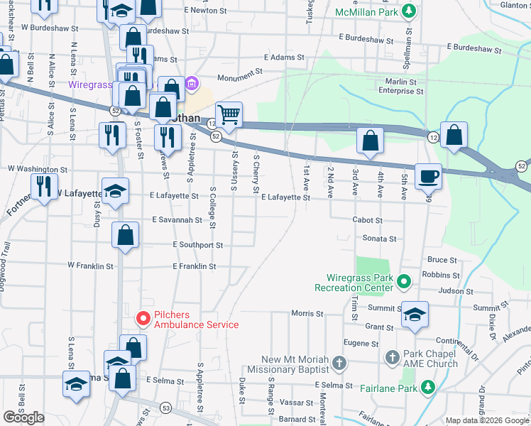 map of restaurants, bars, coffee shops, grocery stores, and more near 602 Collier Street in Dothan