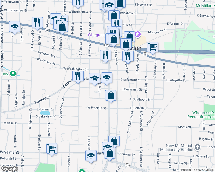 map of restaurants, bars, coffee shops, grocery stores, and more near 456 South Oates Street in Dothan