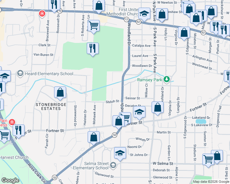 map of restaurants, bars, coffee shops, grocery stores, and more near 419-421 South Pontiac Avenue in Dothan