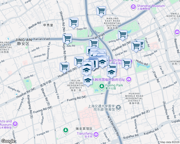 map of restaurants, bars, coffee shops, grocery stores, and more near Nanchang Road in Shanghai