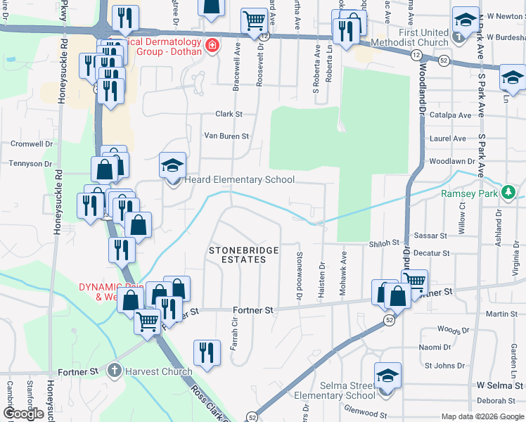 map of restaurants, bars, coffee shops, grocery stores, and more near 2110 Stonebridge Road in Dothan