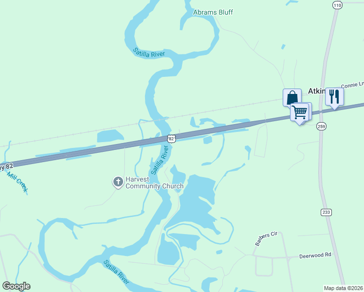 map of restaurants, bars, coffee shops, grocery stores, and more near 20717 U.S. 82 in Hortense