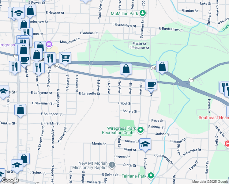 map of restaurants, bars, coffee shops, grocery stores, and more near 909 East Lafayette Street in Dothan