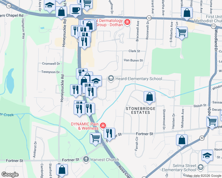 map of restaurants, bars, coffee shops, grocery stores, and more near 201 Daniel Circle in Dothan