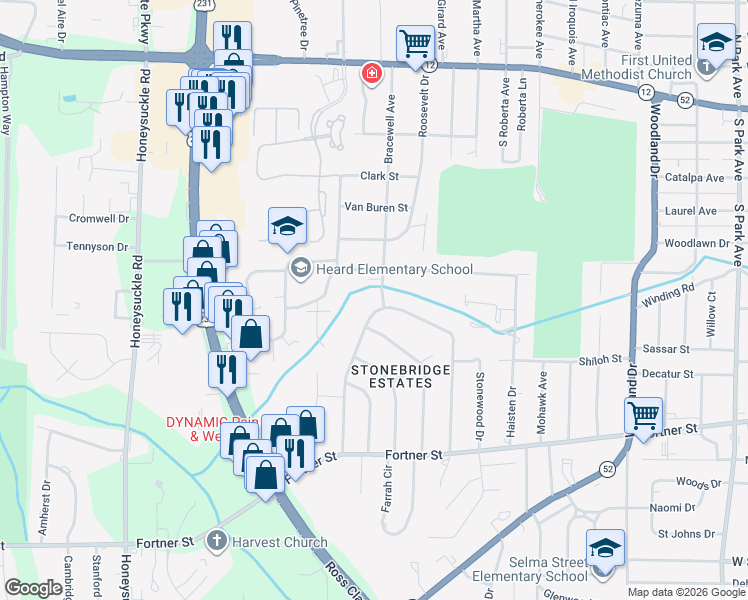 map of restaurants, bars, coffee shops, grocery stores, and more near 2200 Stonebridge Road in Dothan