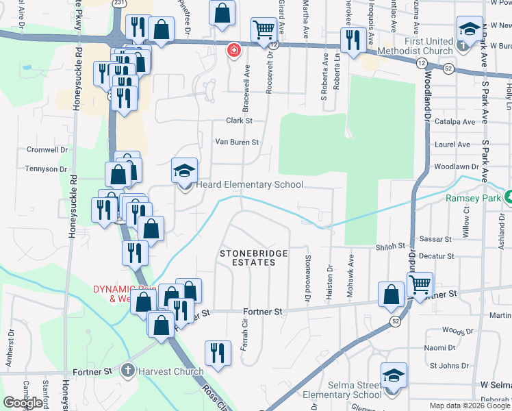 map of restaurants, bars, coffee shops, grocery stores, and more near 2116 Stonebridge Rd in Dothan