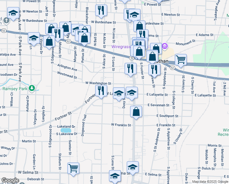 map of restaurants, bars, coffee shops, grocery stores, and more near 400-498 West Lafayette Street in Dothan
