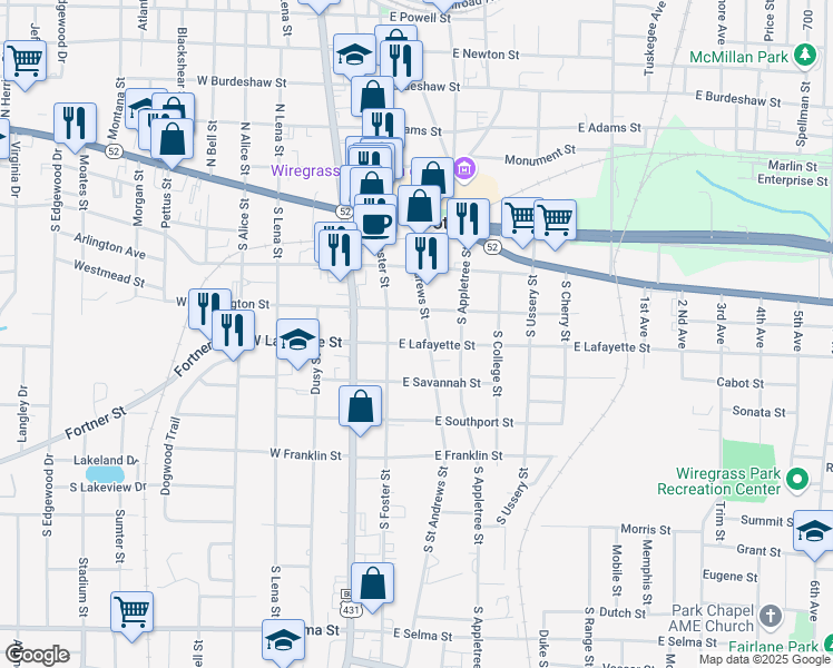 map of restaurants, bars, coffee shops, grocery stores, and more near 342 South Saint Andrews Street in Dothan