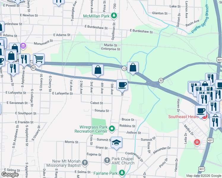 map of restaurants, bars, coffee shops, grocery stores, and more near 205 5th Avenue in Ashford
