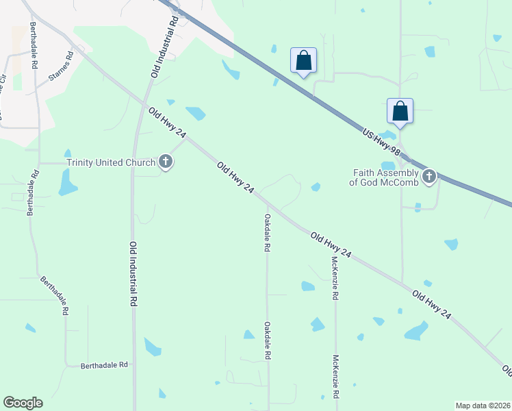 map of restaurants, bars, coffee shops, grocery stores, and more near 2159 Oakdale Road in McComb