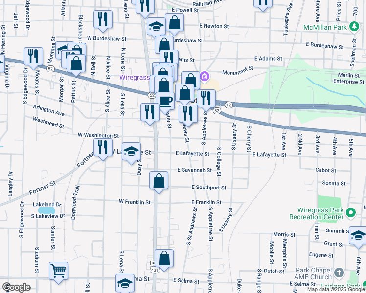 map of restaurants, bars, coffee shops, grocery stores, and more near 342 South Saint Andrews Street in Dothan