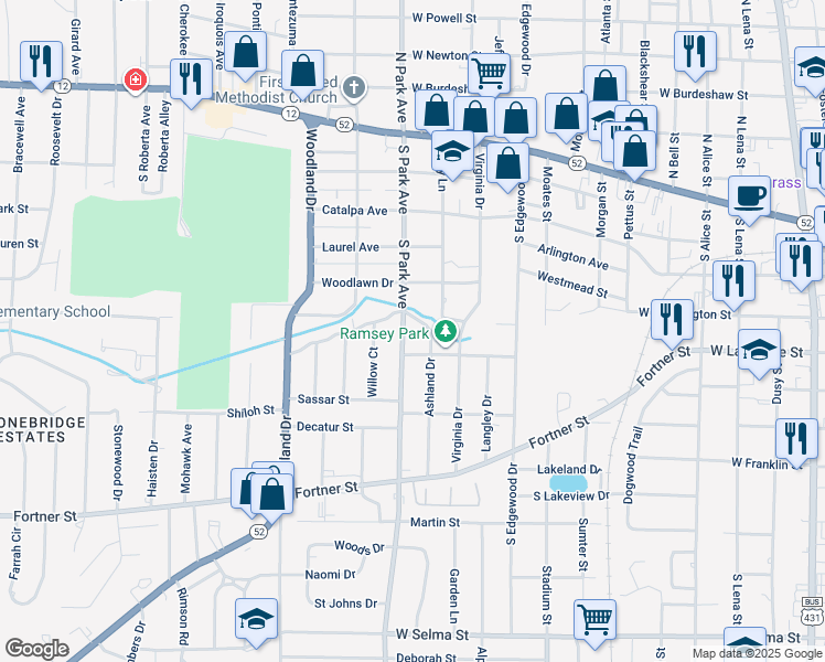 map of restaurants, bars, coffee shops, grocery stores, and more near 643 South Park Avenue in Dothan