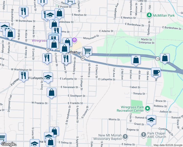 map of restaurants, bars, coffee shops, grocery stores, and more near 309 S Ussery St in Dothan