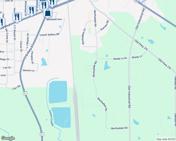 map of restaurants, bars, coffee shops, grocery stores, and more near 1020 Curtis Drive in McComb