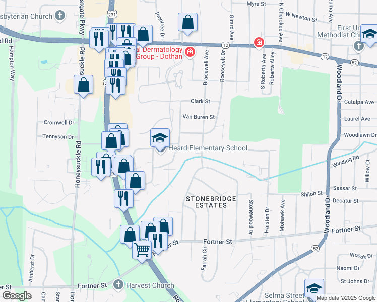 map of restaurants, bars, coffee shops, grocery stores, and more near 1819 Haisten Drive in Dothan