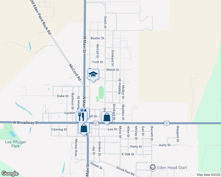 map of restaurants, bars, coffee shops, grocery stores, and more near 314 Drinkard Street in Eden