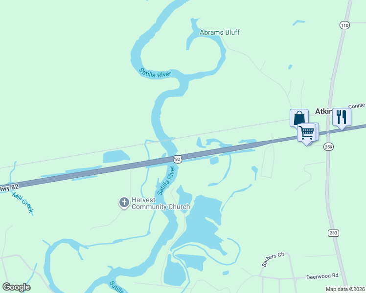 map of restaurants, bars, coffee shops, grocery stores, and more near 20717 U.S. 82 in Hortense